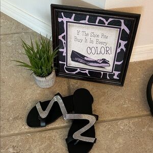 Black Sandals with Rhinestone Straps with Toe Clip